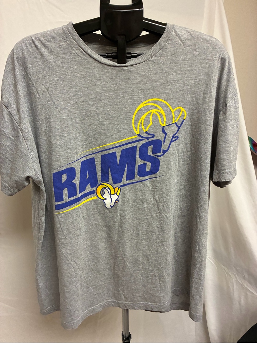 Starter Rams Graphic Crewneck T-Shirt - Gray with Blue & Yellow Logo size XXL